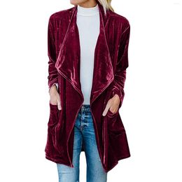 Women's Jackets Fashion Fall Winter Women Cardigan Jacket Drape Pleuche Long Casual Solid Colour Velvet Office Lady Elegant Coats