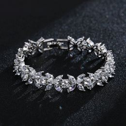 Charm Bracelets Fashion White Marquise Cut Cubic Zircon Chain Link Bangles Flower Bridal Wedding Jewellery for Women 230801