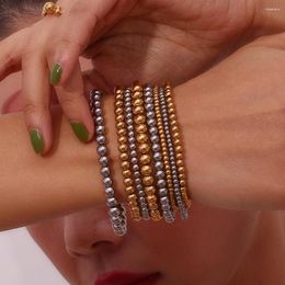 Strand Ins Stainless Steel Plated 18K Elastic Bead Bracelet For Women Vintage Basic Ball Bracelets Fashion Aesthetic Jewelry Gift