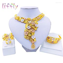 Necklace Earrings Set Liffly Fashion Jewellery Women's Colourful Flower Pendant Butterfly Bracelet Ring Accessories