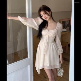 Casual Dresses Summer Chiffon Mini Y2k Dress Square Collar Half Sleeve Slim Fit Irregular Hem Birthday For Women Sexy Beach