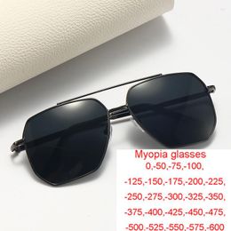 Sunglasses Men Pilot Prescription Myopia Big Metal Full Rim Double Bridge Driving Polarized