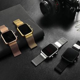 Wristwatches Large Dial Rectangular Digital Men's Watch Sports Fashion Stainless Steel Men Watches LED Electronic Luxury Clocks