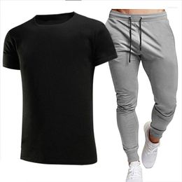 Men's Tracksuits 2023 Summer Fashion Short Sleeve Thin Pants Suit Round Neck Pure Cotton T-shirt Leisure Outdoor Sports Two-piece Set