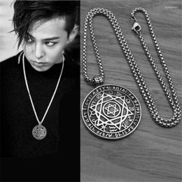 Pendant Necklaces Vintage Astrology Disc Jewellery Men David Star Engraved Disc Necklace Stainless Steel Square Chain KPOP