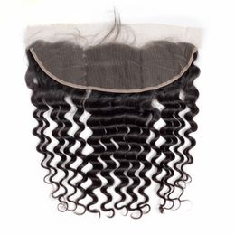 Deep Wave 13X4 Lace Frontal Brazilian Human Hair Peruvian Indian Virgin Hair Closures Free Part Natural Colour 10-24inch