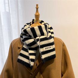 Scarves 2022 Knitted Warm Neck Scarf for Women Winter Designer Striped Scarves Female Classic Narrow Skinny Long Neckerchief Y23