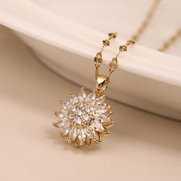 Chains Double-layer Rotatable Sunflower Necklaces For Women Chain Choker Stainless Steel Jewelry Accessories Items