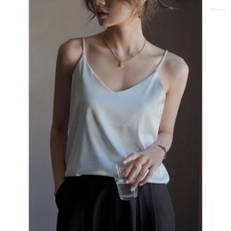 Women's Tanks Strap Top For Women V Neck Basic White Camis Sleeveless Satin Silk Tank Tops Summer Ice Cold Camisoles