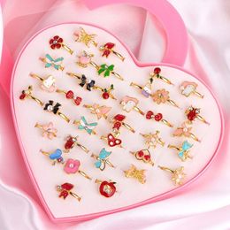 Beauty Fashion Cute Adjustable Rings for Children Girls Pretend Play Makeup Toys Cartoon Crystal Jewelry Alloy Animal Enamel Ring Gift Girl 230731