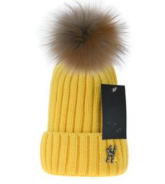 Spring & Fall Beanies Letter NY Fashion Pullover Cap Casual Real Raccoon Fur Ball Stripe Hat