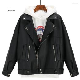 Women's Leather Arrival Women Autumn Winter Jacket Oversized Boyfriend Korean Style Female Faux Coat Outwear Black