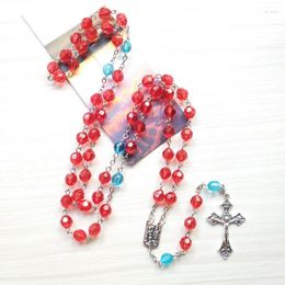 Pendant Necklaces Teen Girls Confirmation Rosary Red Blue Beaded Chain Prayer Chaplet Religious Our Lady Medal Crucifix Cross Y-Necklace