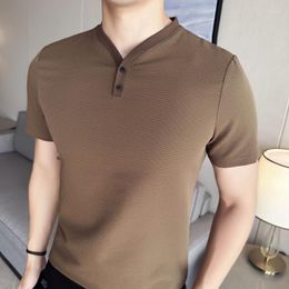 Men's T Shirts Summer Thin Ice Silk Waffle Polo T-shirts Men Short Sleeved Slim Casual T-shirt High Quality Business Social Clothing 2023