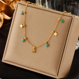 Chains DQQ Stainless Steel Star Necklace For Women Fashion Girls Chain Jewelry Green Stone Wedding Party Accessorie