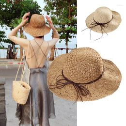 Wide Brim Hats Summer Braided Straw Hat Women Folding Bow Beach Female Breathable Sun Simple Big Seaside Sunscreen Holiday Cap