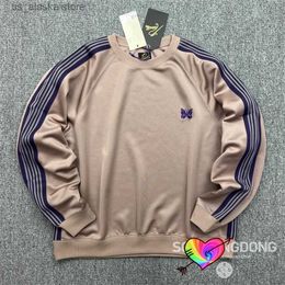 Men's Hoodies Sweatshirts 2023 Taupe Needles Track Sweatshirt Men Women 1 1 High Quality Poly Smooth Needles Crewneck Purple Knit Stripe Butterfly Hoodie T230731