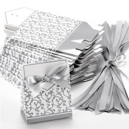 Ribbon Wedding Candy Paper Box Creative Golden Silver Ribbon Wedding Favours Party Gift Candy Paper Box 10 Pcs Boxes Candies Favou261G