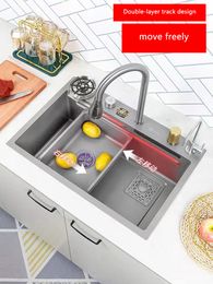 new product waterfall large single trough gun Grey 304 stainless steel sink kitchen household sink dish basin under the table