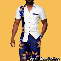Men's Tracksuits Tracksuit Man African Ethnic Style Summer Short Sleeve Shirt 2-Piece 3D Pattern Button Lapel Casual Male Streetwear Outfit