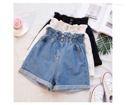 Women's Shorts 2023 Summer Black Women Denim S-5XL Harem Ruffled White Blue High Waisted Female Elastic Short Jeans