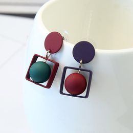 Dangle Earrings Punk Fashion Round Geometric Asymmetric Square Red Green Beads Earring Women Party Jewellery Pendientes Brincos