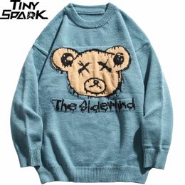 Men's Sweaters 2023 Men Hip Hop Streetwear Knitted Sweater Funny Bear Harajuku Jumper Casual Pullover Blue Autumn Spring 230731