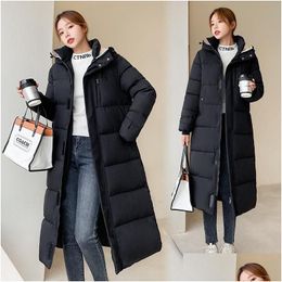 Women'S Down Parkas Womens Jacket Black Puffer Female Winter 2022 Easing In The Thick Cotton-Padded Long Drop Delivery Apparel Cloth Dhcgs