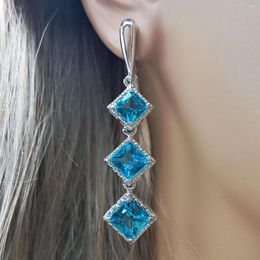 Dangle Earrings Personalized Korean Fashion Dynamic Sea Blue Topaz Women Gorgeous Style Square Drop Long Party Banquet Gifts