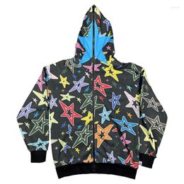 Men's Hoodies Casual Men Sweatshirts Star Printed Skull Jacket Coats Zip Cardigan Plus Fleece Hip Hop Streetwear