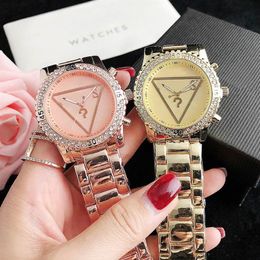 Brand Watches Women Girl Diamond Crystal Triangle Question Mark Style Metal Steel Band Quartz Wrist Watch GS 46301q