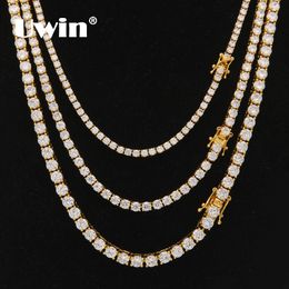Chokers Uwin m 4mm 5mm Round Cut Iced Out Cubic Zirconia Tennis Link Chain Hiphop Top Quality CZ Box Clasp Necklace Women Men Jewellery 230731