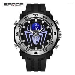Wristwatches SANDA Military Fashion Skeleton Automatic Sports Watches Mens Led Digital Watch For Men Clock Waterproof Silver Horloges Mannen