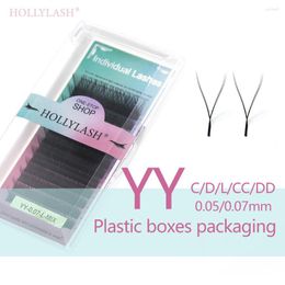 False Eyelashes YY Lash Extensions C/D/L/CC/DD Curl Black Soft Individual Double Tip Y Shape Volume Lashes Plastic Boxes Packaging