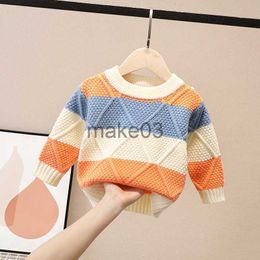Cardigan Autumn Winter Children Kids Long Sleeve O Neck Rhombus Color Block Knitwear Sweater Baby Boys Knitted Pullover Jumpers J230801