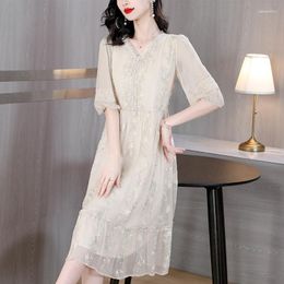 Casual Dresses 2023Summer Fashion Design Embroidery Dress Loose V-neck Long Pendant Flowing Chiffon Skirt Elegant Party Boho Beach