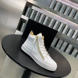 Luxury Brand Metal Buckle Lace-Up Zipper Casual Shoes Men Spring High Top White Color Male Sneaker Chaussures Hommes Unisex MKJL000003