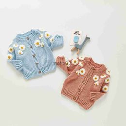 Cardigan Citgeett Autumn Winter Infant Baby Girls Boys Lovely Sweater Cardigan Long Sleeve Single Breasted Flowers Knit Jacket Clothes J230801