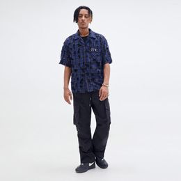 Men's Casual Shirts Summer Streetwear Worn-out Tassel Patchwork Plaid Short Sleeved And Women's Hip Hop Lapels Embroidery Ripped