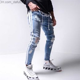 Men's Jeans 24 Styles Skinny ripped jeans men Pants Pencil Biker Side Striped Jeans Destroyed Hole Hip Hop Slim Fit Man Stretchy Jean Print 210723 Z230801