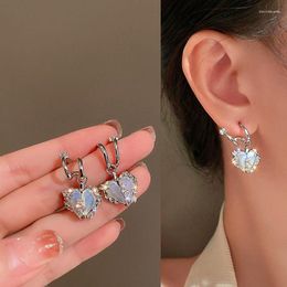 Dangle Earrings Korean Fashion Zircon Split Love Heart Women Vintage Luxury Stud Girls Aesthetic Set Ring Necklace Jewellery