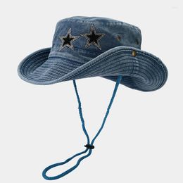 Berets Creative Five-Pointed Star Denim Men's Sunshade Hat Women's Outdoor Camping Mountaineering Sun Leisure Fisherman