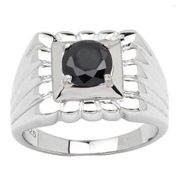 Cluster Rings Men Sterling Silver Ring 925 Stamp Broad Band With 7.5mm Cubic Zirconia Round CZ Size 10 To 13 R501