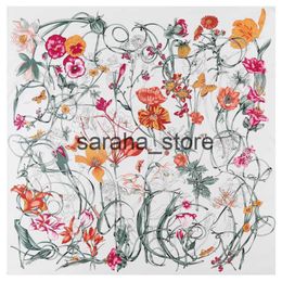 Scarves 130cm Luxury Brand Design Floral Big Square Scarf Twill Silk Scarf Women Kerchief Scarves For Ladies Fashion Shawl Echarpe J230801