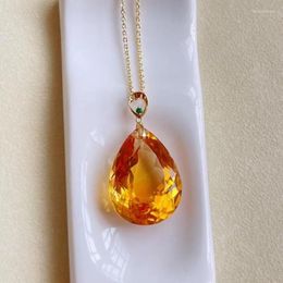 Pendants Classic Design Inlaid Faceted Orange-yellow Crystal Droplet Large Pendant Necklace Simplicity Clavicle Chain Engagement Jewellery