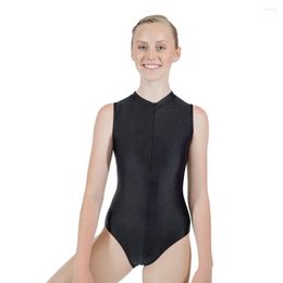 Stage Wear Black Shiny Nylon/Lycra Lace Back Tank Ballet Leotard Dance Costume Girls Dancewear Ladies Bodysuit