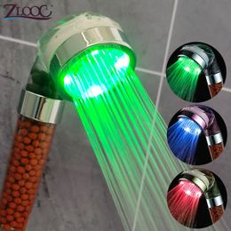 Bathroom Shower Heads LED Shower Head High Pressure Anion Philtre Water Saving Showerhead Temperature Control Colourful Light Handheld Big Rain Shower 230731