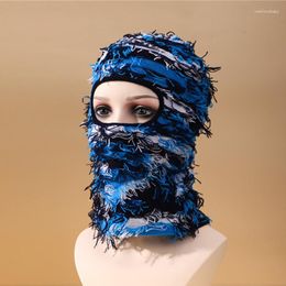 Berets Men Face Cover Mask Beanie Cap Winter Women Tassel Balaclava Warm Hats Unisex Long Windproof Cycling Gorras