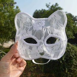 Party Masks Halloween Cat Mask PVC Fox Lace Half Face Mask Carnival Masquerade Party Mask Cosplay Stage Performance Props Women Eye Masks HKD230801