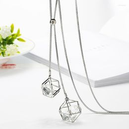 Pendant Necklaces Big Crystal Cube Geometric Necklace Long Sweater Chain Ajdustable For Women Statement Jewellery Party Wedding